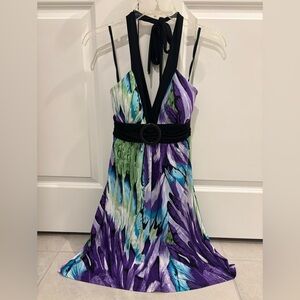 Iz Byer Vibrant Backless Dress in Purple and Green